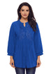 Sexy Blue Lace and Pleated Detail Button up Blouse